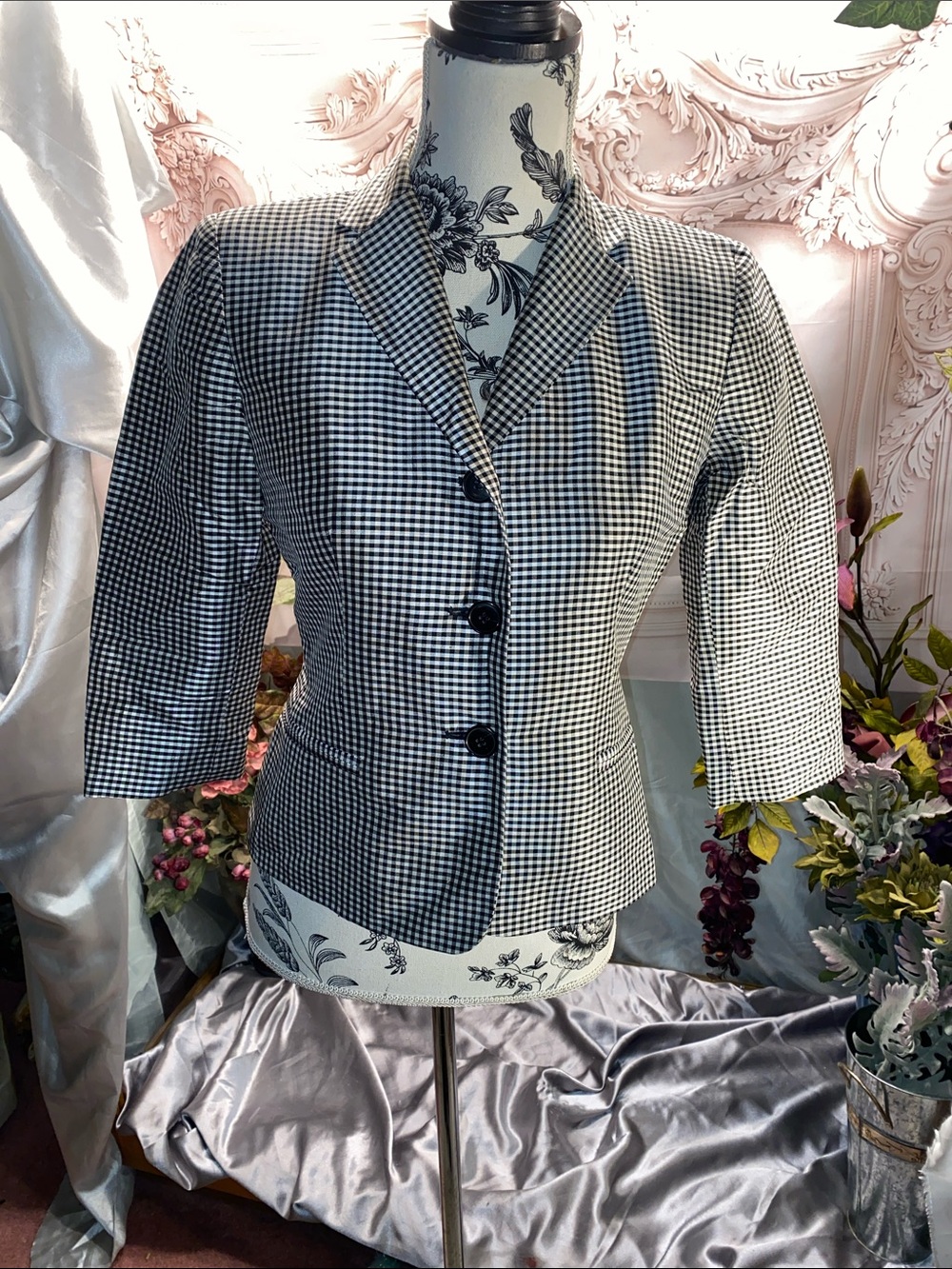 Ann Taylor Women's Black & White Gingham Tailored Blazer
